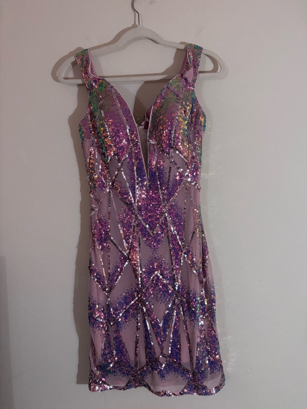 NWT Jovani Pink Iridescent Sequin Cocktail Party Dress Size 6